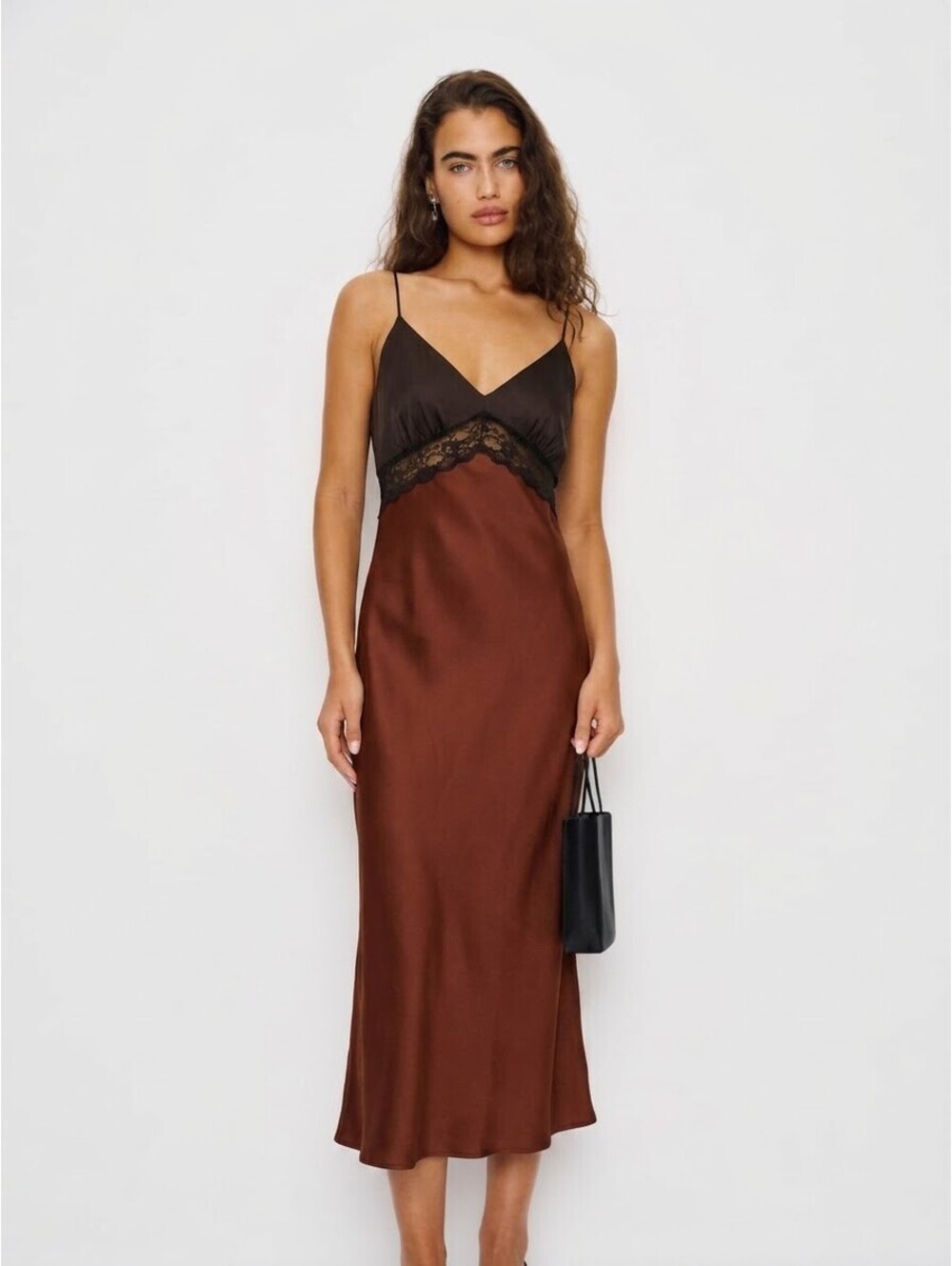 Abercrombie & Fitch Brown & Black Lace Trim Midi Slip Dress Size XL